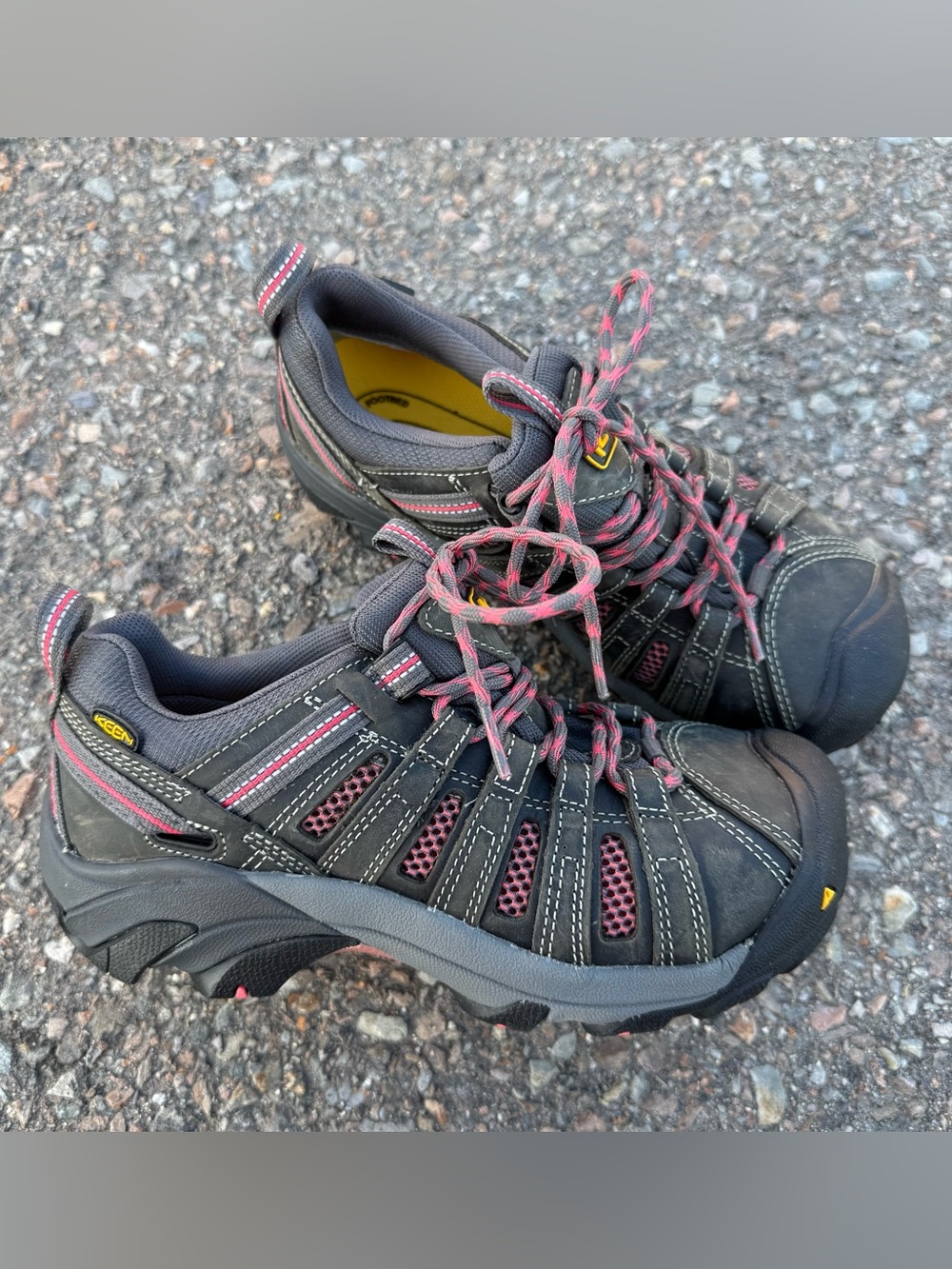 KEEN Utility Flint Steel Toe Work Shoes Womens 7 M Gray Black Pink Safety Lace